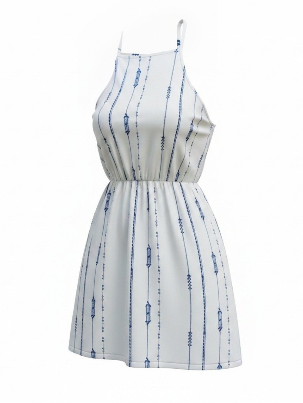 Lush White Mini Dress with Navy Stripe Detail Lined Women's Size Large